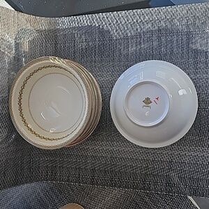 Vintage Alden by Meito Elegant Dinnerware 6 Gold Trim, Aqua Band Fruit/Dessert